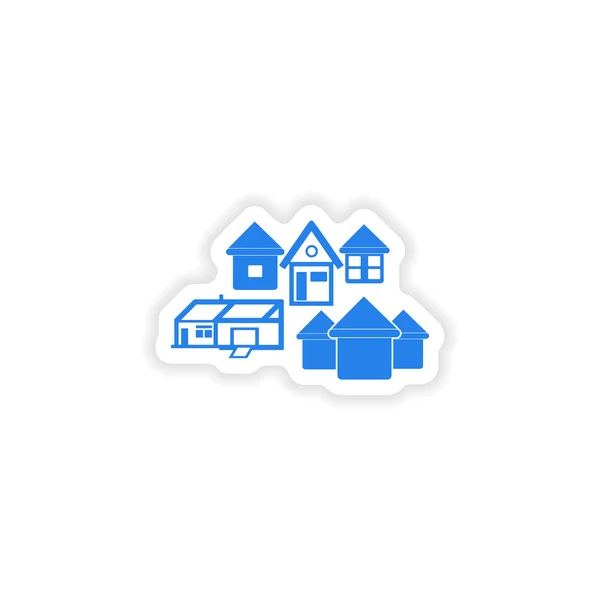 Pictogram sticker realistische ontwerp op papier huizen — Stockvector