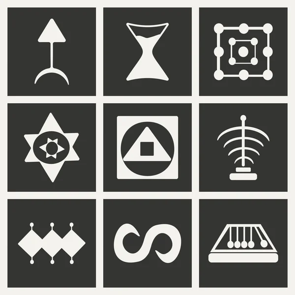 Flat in black and white concept mobile application alchemical symbols — Stock Vector