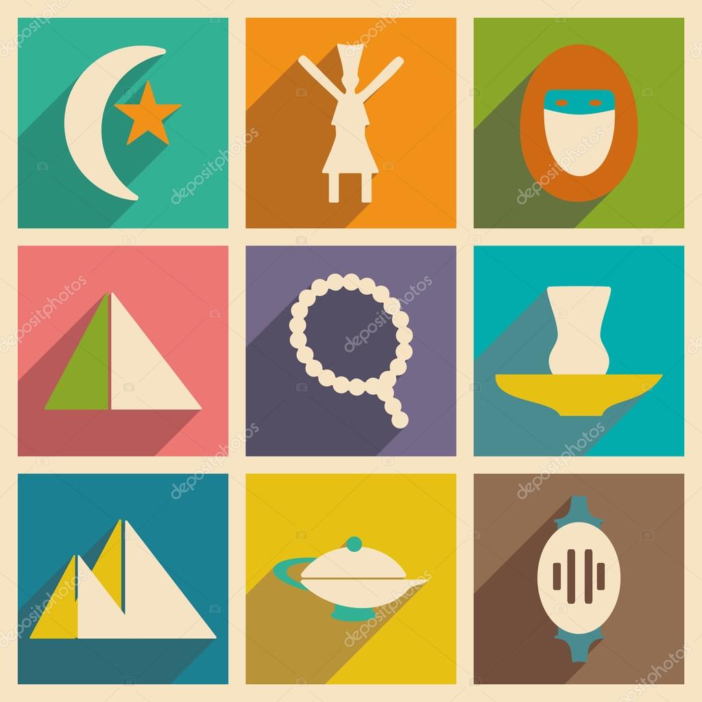 Flat with shadow concept and mobile application eastern icons
