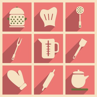 Düz gölge kavramı ve mobil uygulama mutfak eşyaları ile