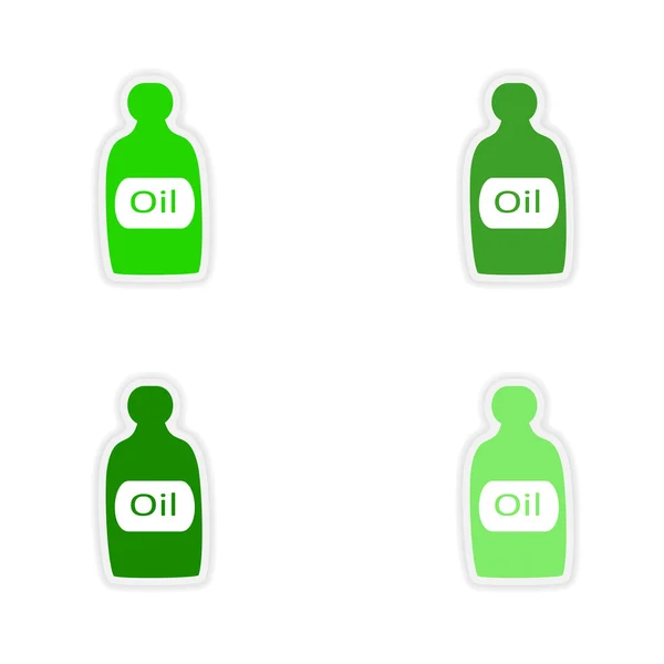 Conception autocollant réaliste d'assemblage sur bouteille d'huile en papier — Image vectorielle