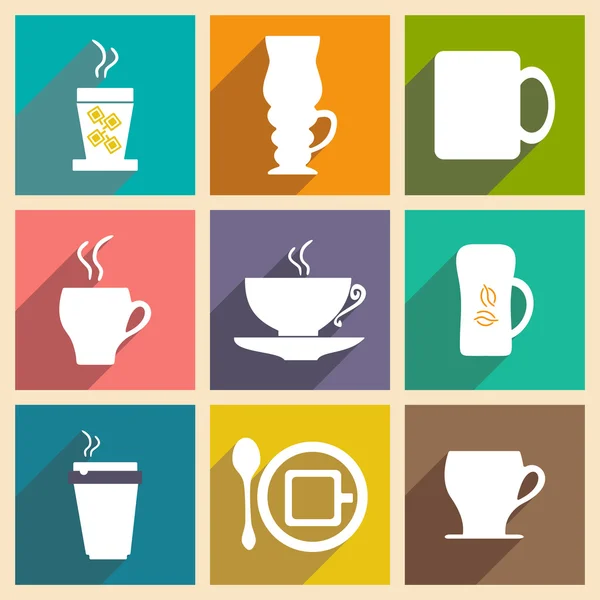 フラット影概念とモバイル アプリケーションのコーヒー カップ — ストックベクタ