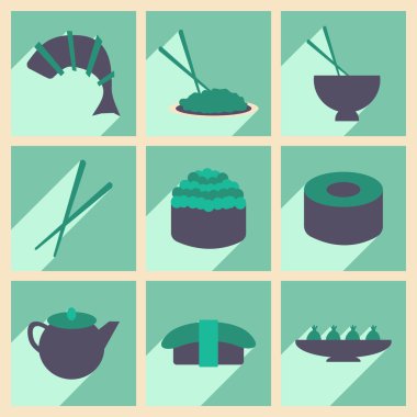 Düz gölge kavramı ve mobil uygulama Japon aperatifler