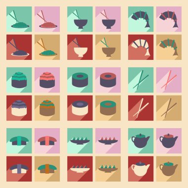 Düz gölge kavramı ve mobil uygulama Japon aperatifler