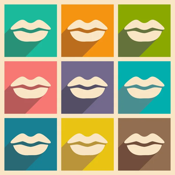 Flat with shadow concept and mobile application lips kiss — Stock Vector