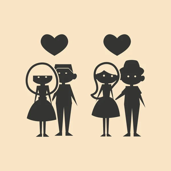 Piso en blanco y negro aplicación móvil parejas enamoradas — Vector de stock
