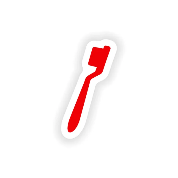Ikon klistermärke realistisk design på papper tandborste — Stock vektor