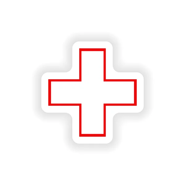 Icône autocollant conception réaliste sur papier croix médicale — Image vectorielle