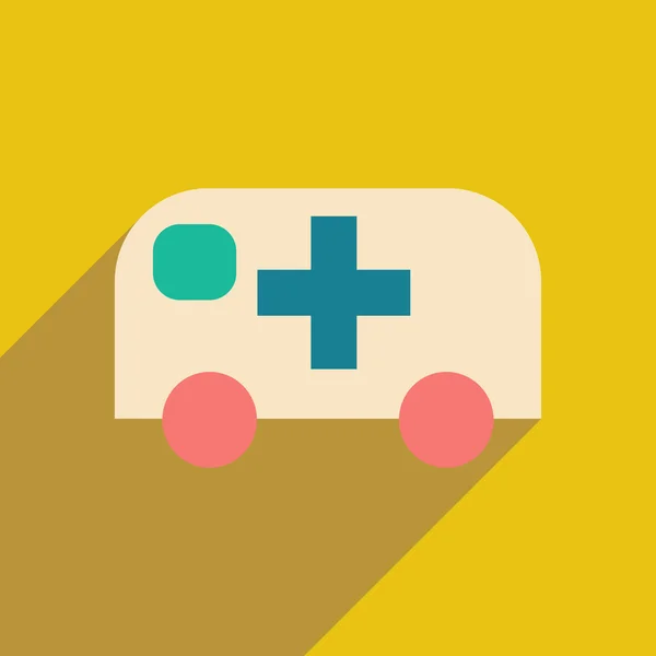 Piatto con icona ombra e applicazione mobile ambulanza di emergenza — 图库矢量图片
