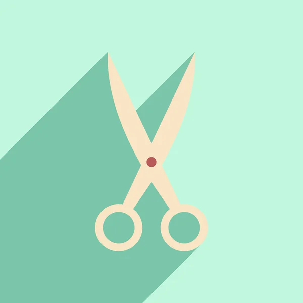 Flat with shadow icon and mobile application scissors — Stock Vector