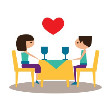 Düz gölge simgesi ve mobil uygulama romantik bir akşam yemeği ile