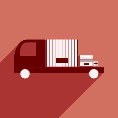 Düz gölge simgesi ve mobil uygulama araba kargo lojistik ile
