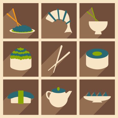 Düz gölge kavramı ve mobil uygulama Japon aperatifler