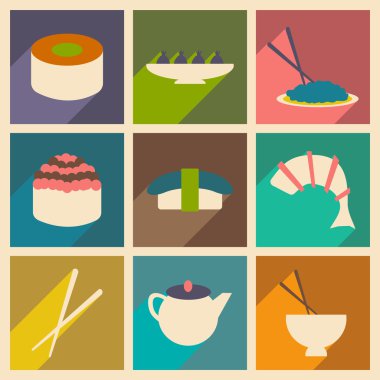 Düz gölge kavramı ve mobil uygulama Japon aperatifler