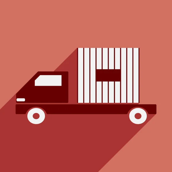 Lapos, árnyék ikon és a mobil alkalmazás autó cargo logistics — Stock Vector