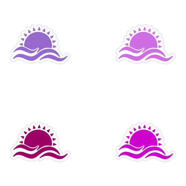 Assembly realistic sticker design on paper sun Sea — Stock Vector
