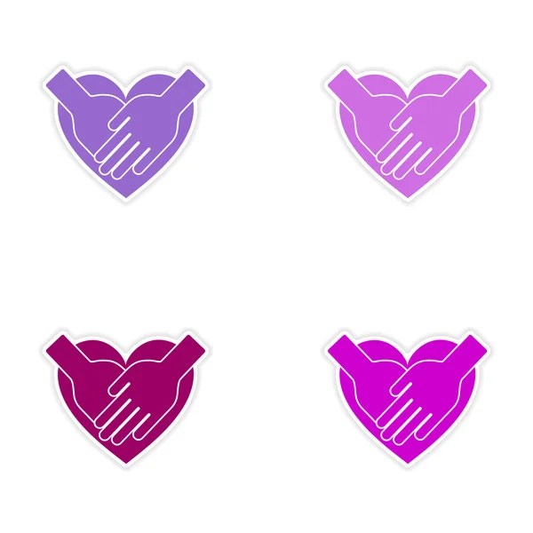Assembly realistic sticker design on paper hands heart — Stock Vector