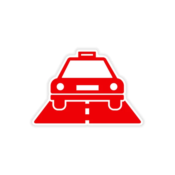 Icône autocollant design réaliste sur papier taxi voiture — Image vectorielle