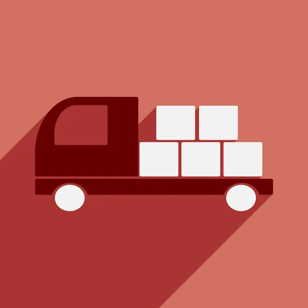 Piso con icono de sombra y camión de entrega de aplicaciones móviles — Archivo Imágenes Vectoriales