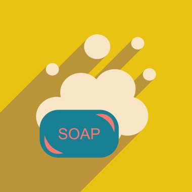 Düz gölge simgesi ve mobil uygulama sabun ile