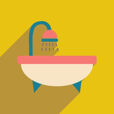 Düz gölge simgesi ve mobil uygulama küvet ile