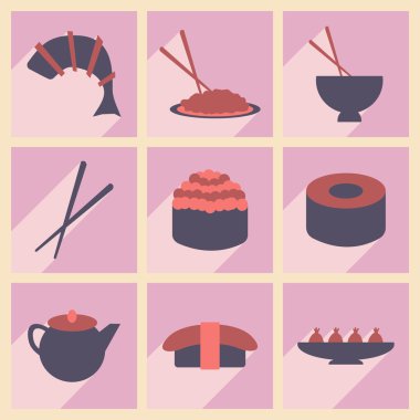 Düz gölge kavramı ve mobil uygulama Japon aperatifler