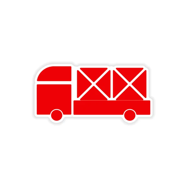 Ícone adesivo design realista na logística de carga de carro de papel — Vetor de Stock