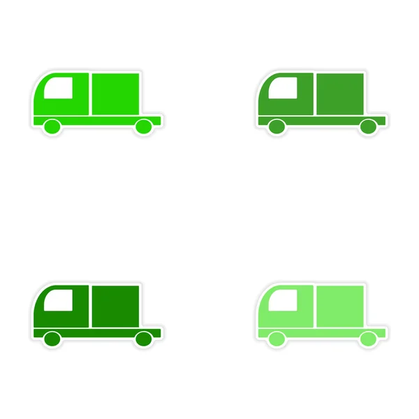 Montagem design adesivo realista na entrega de carga de carro de papel —  Vetores de Stock