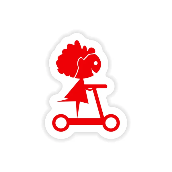 Icon sticker realistic design on paper scooter girl — Stock Vector