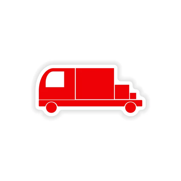 Εικονίδιο ρεαλιστικό σχέδιο αυτοκόλλητων ετικεττών στο χαρτί μεταφορά φορτηγών — Διανυσματικό Αρχείο