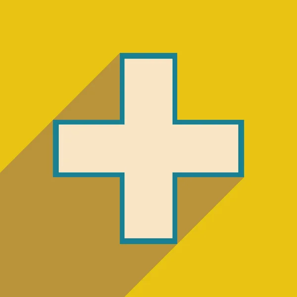 Επίπεδη με σκιά εικονίδιο και κινητή εφαρμογή φαρμακείο λογότυπο — Διανυσματικό Αρχείο