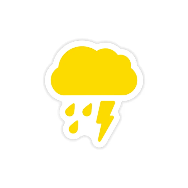 Pictogram sticker realistische ontwerp op papier regen cloud bliksem — Stockvector