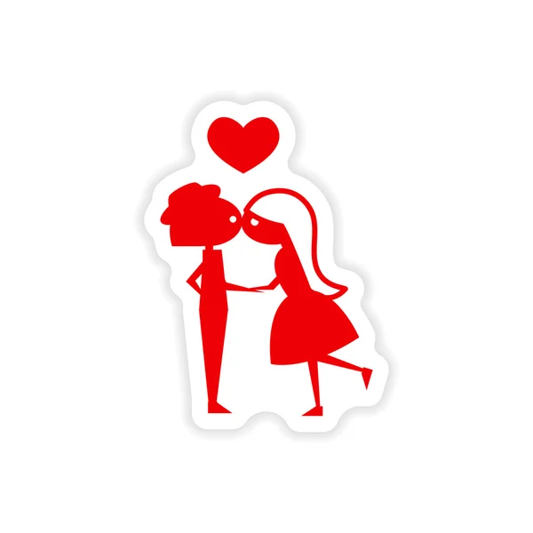 Adesivo icona disegno realistico su carta Ragazza bacia ragazzo — Vettoriale Stock