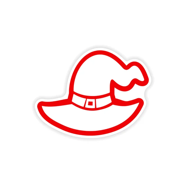 Adesivo icona design realistico su carta Streghe cappello — Vettoriale Stock