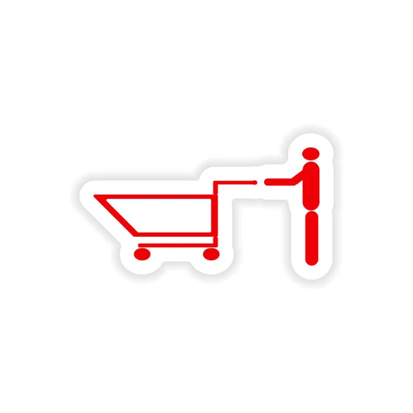 Pictogram sticker realistische ontwerp op papier man trolley — Stockvector