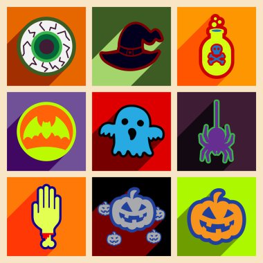 Düz gölge kavramı ve mobil uygulama Cadılar Bayramı simgeleri ile