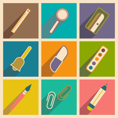 Gölge kavramı ile düz ve mobil uygulama okul malzemeleri