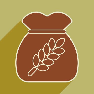 Düz gölge simgesi ve mobil uygulama çanta buğday ile