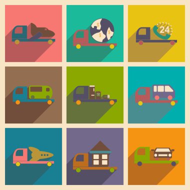 Düz gölge kavramı ve mobil uygulama lojistik teslimat kamyonu ile 