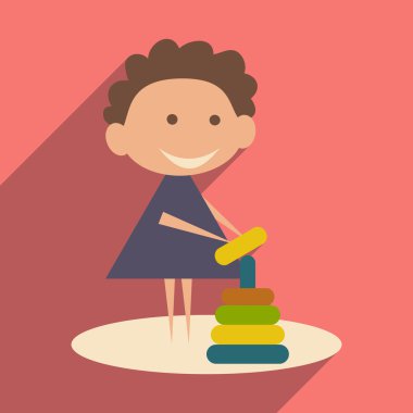 Düz gölge simgesi ve piramit oynayan mobil uygulama çocuk ile