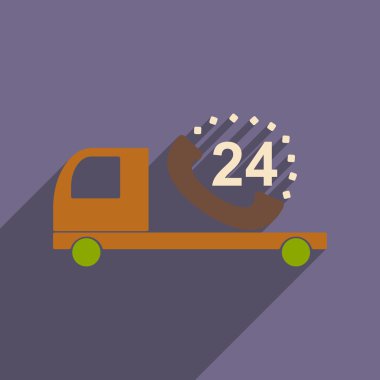 Düz gölge simgesi mobil uygulama araba ile saat hizmet yuvarlak