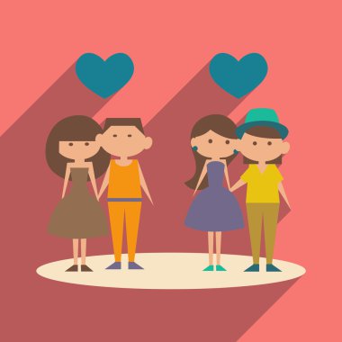 Düz gölge simgesi ve mobil uygulama romantik tarih ile