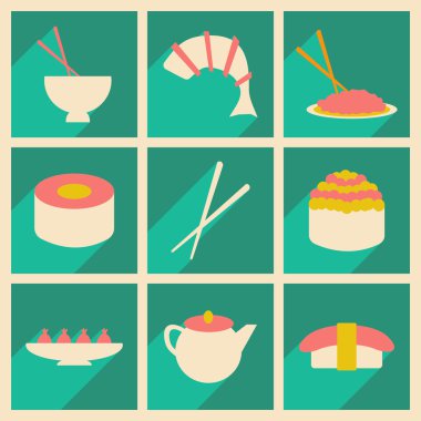 Düz gölge kavramı ve mobil uygulama Japon aperatifler