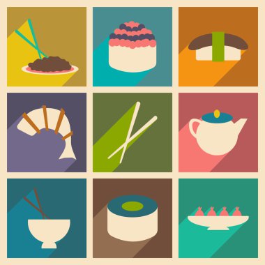 Düz gölge kavramı ve mobil uygulama Japon aperatifler