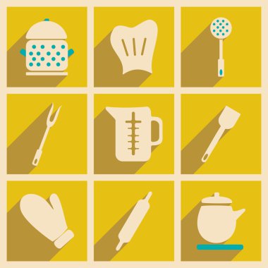 Düz gölge kavramı ve mobil uygulama mutfak eşyaları ile