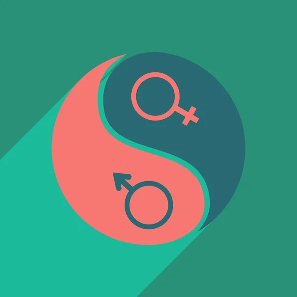 Piso con icono de sombra y aplicación móvil igualdad de sexos — Vector de stock