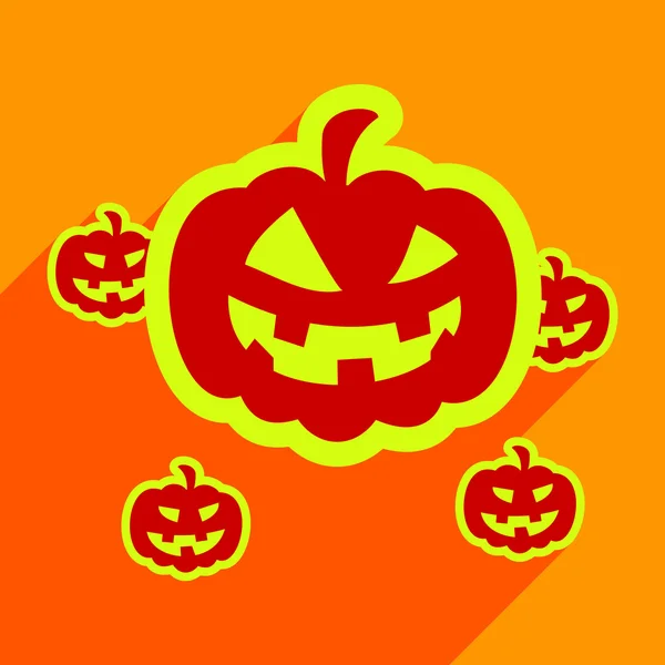 Plat avec icône de l'ombre et application mobile citrouilles Halloween — Image vectorielle