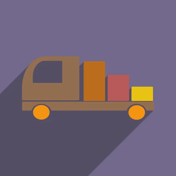 Flach mit Schattensymbol und mobilem Anwendungslieferwagen — Stockvektor