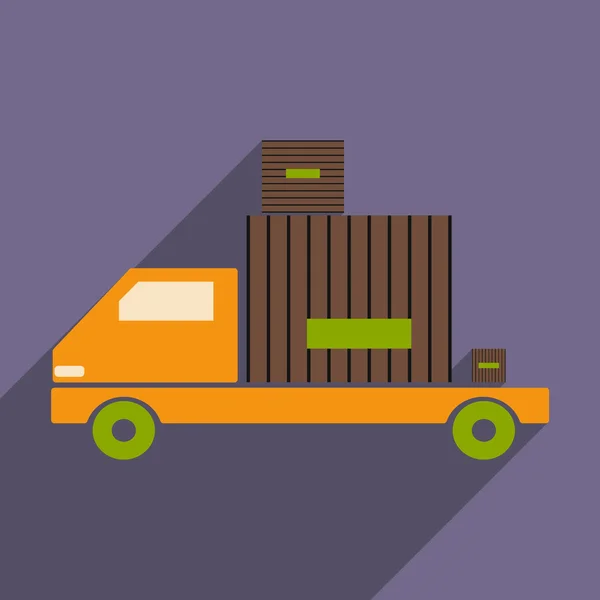 Appartement met schaduw pictogram en mobiele toepassing auto lading logistiek — Stockvector