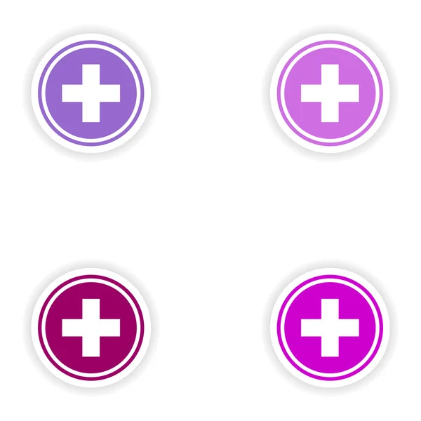 Församlingen realistiska klistermärke design på papper medicin logotyp — Stock vektor